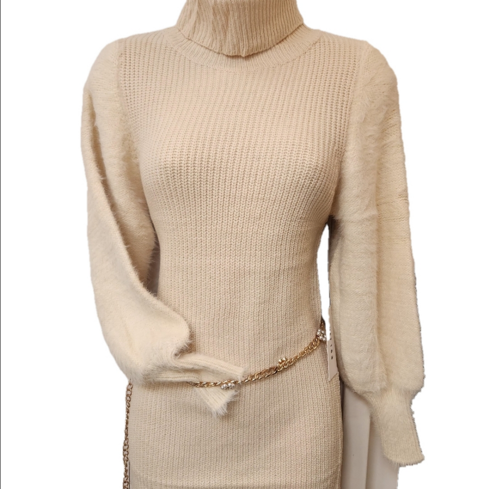 Thick Winter Knitted Bodycon Ribbed Sweater Dress - Picture 11 of 17